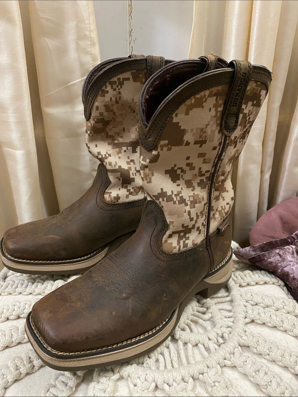 Durango Brown Leather & Tan Camo Western Work Boots - Men